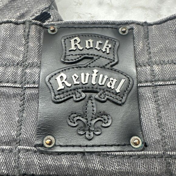 Rock Revival Russell Slim Straight Jeans Mens Size 33 Gray Embroidered - Picture 7 of 13